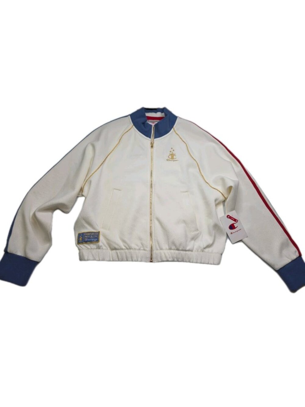 Champion Womens Small Track Jacket Cream Full Zip Y2K Retro NWT. WL69